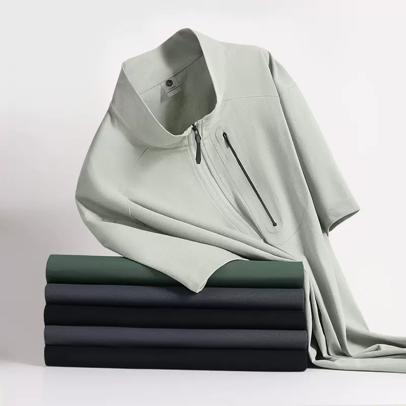 立领POLO衫T恤男7A级抗菌短袖速干T恤中老年青少年无痕压胶口袋上