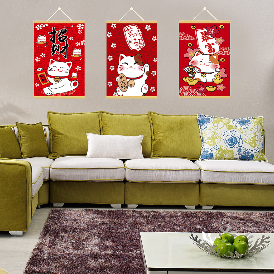 Hanging Shaft Painting Solid Wood Hanging Shaft Painting scroll Painting Japanese Material Shop Hanging Painting Living Room Painting Wooden Strip DIY Hanging Painting Japanese Animation Cartoon