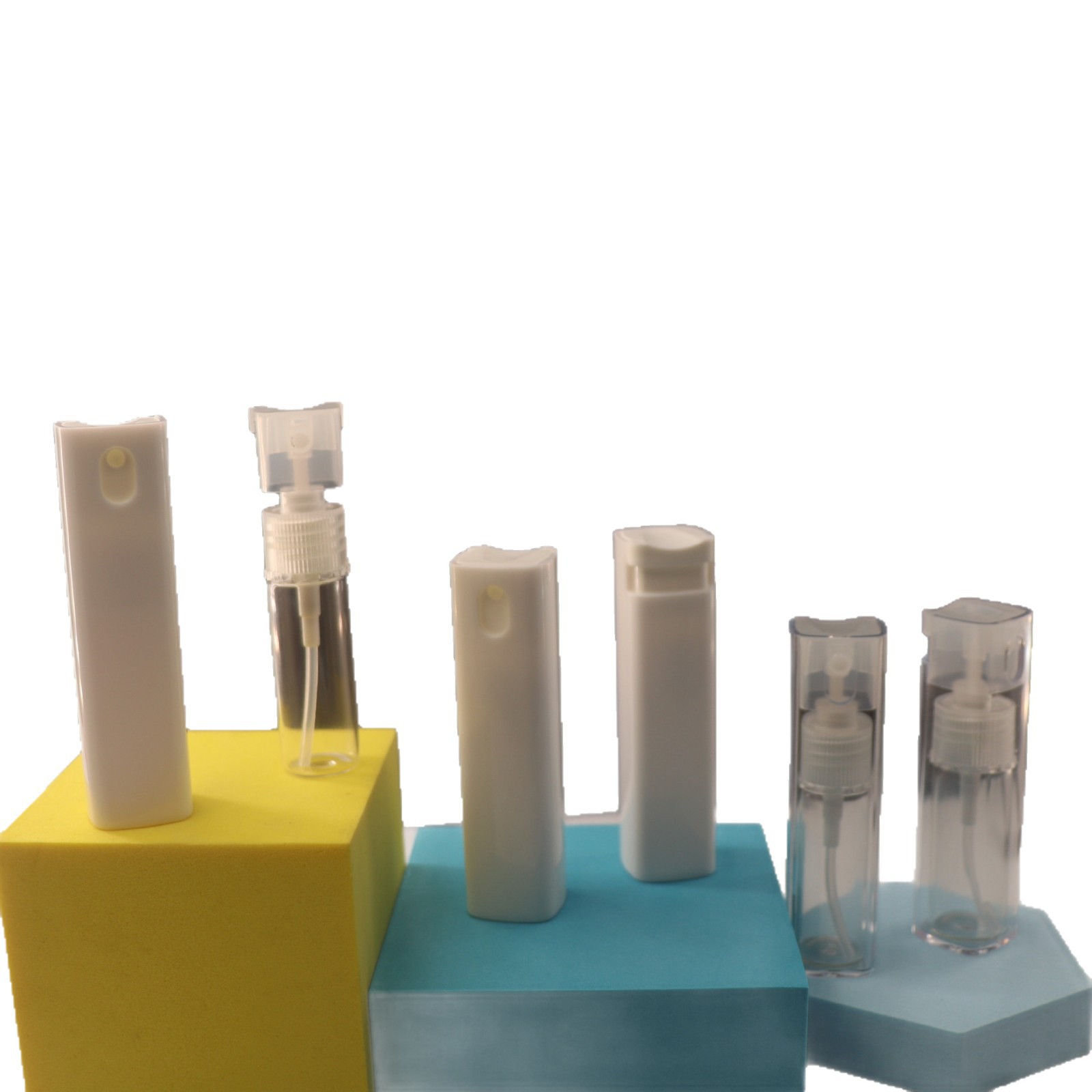 Tubo cuadrado de 10ml botella de perfume de agua pp botella de plástico transparente de presión botella de muestra portátil botella de spray en stock