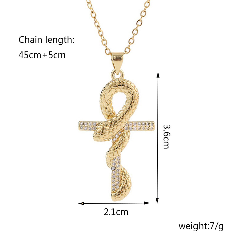 Korean Copper Inlaid Zirconium Cross Snake Necklace Wholesale Nihaojewelry display picture 1