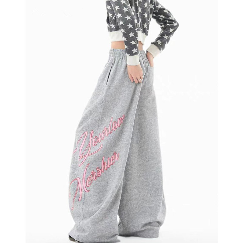 Slack Letter Print Sweatpants Men's Autumn New Loose And Versatile Jazz Dance Casual Wide-leg Pants_viptrois.com
