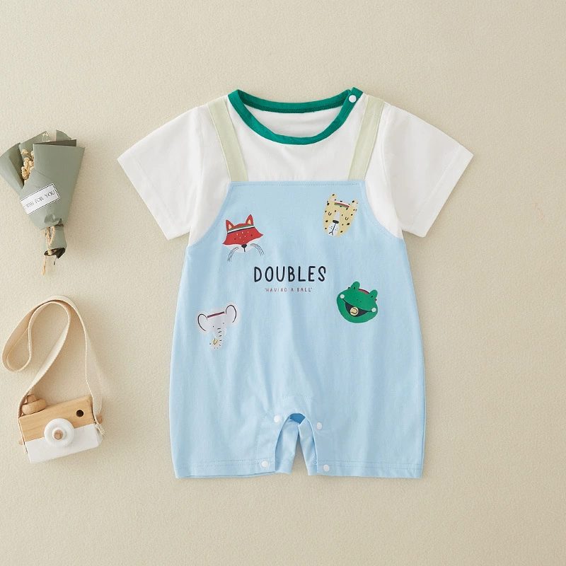 Children's overall, cotton summer thin boy's clothing for new born, cartoon bodysuit, 2025 years