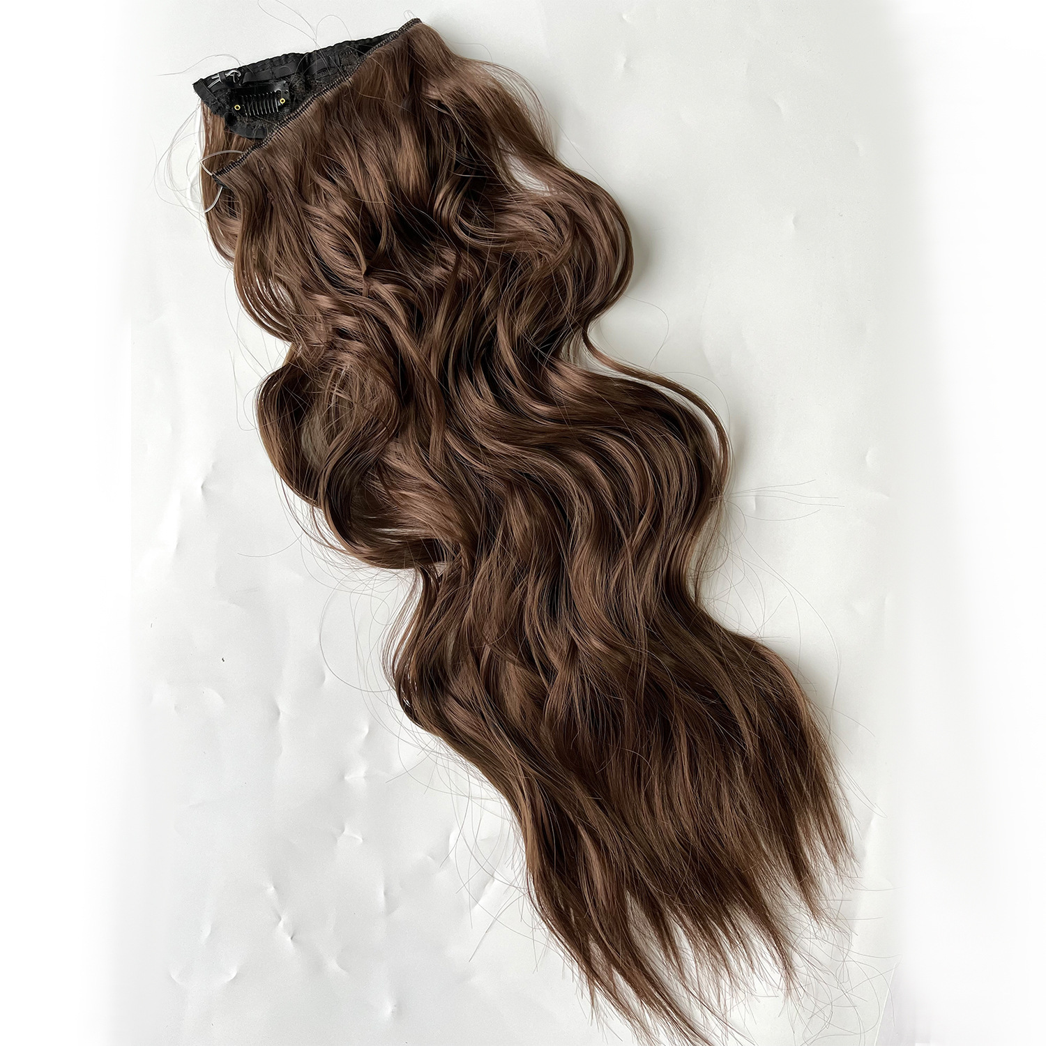 Peruca con 4 clips línea de pescado ondas invisibles extensión de cabello largo