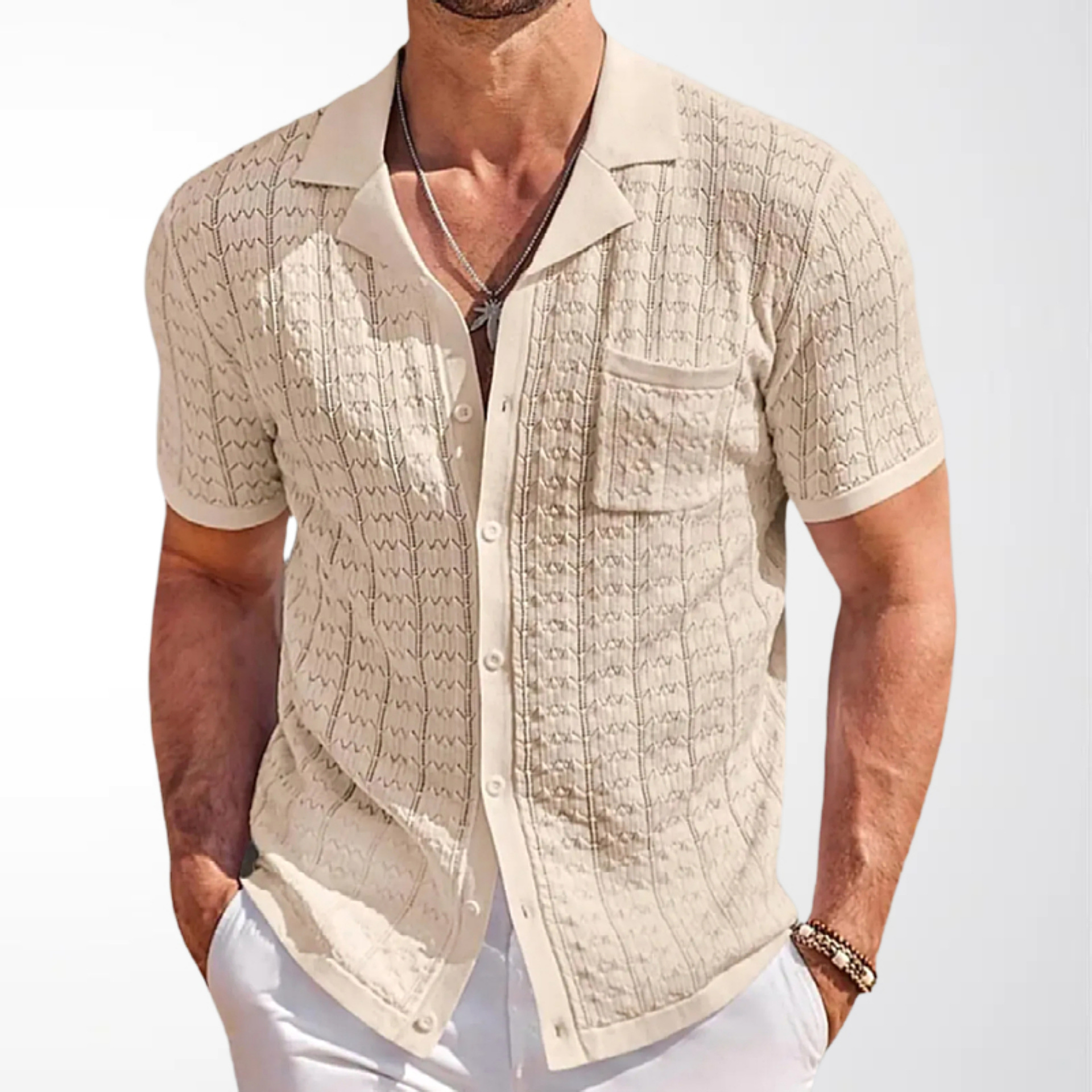 Men's Knitted Cardigan Sweater With Patch Pocket Casual Polo_voghion.com
