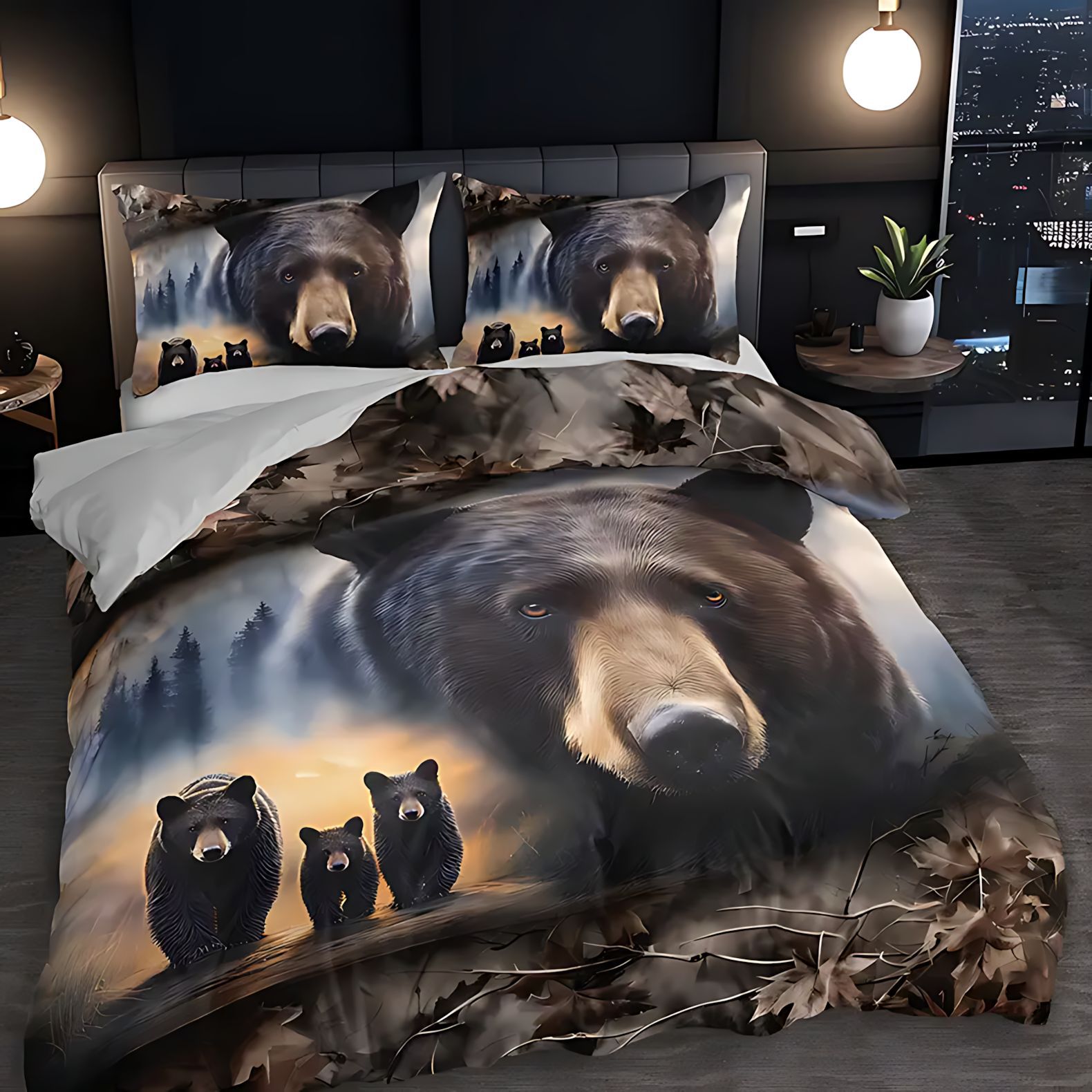 TEMU / JIT transfronterizo lindo oso impresión digital 3D molido colcha colcha con funda de almohada set para diseñar