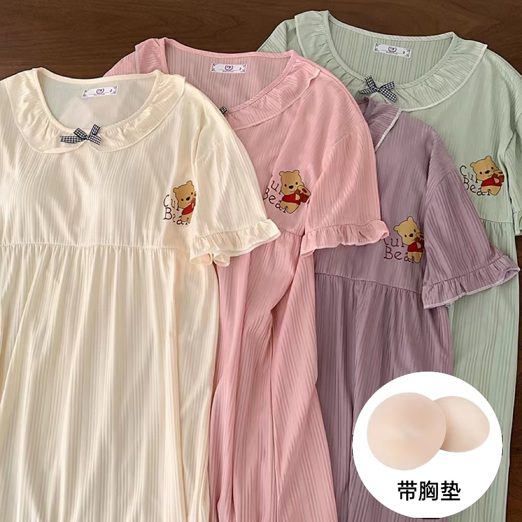 Camisón para las niñas con cojín del pecho verano princesa estilo lindo estudiante arco pijamas más tamaño extra grande homewear