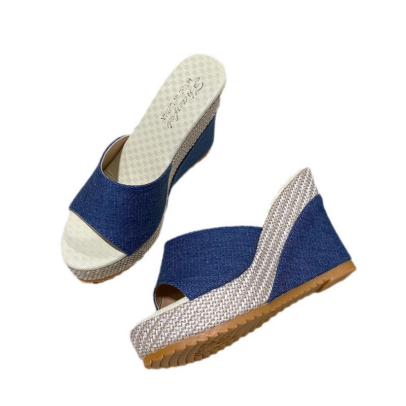 European And American Style Wedge Heel Peep Toe High Heeled Sandals For Women, Platform, Plus Size, Open Toe, Fabric._voghion.com