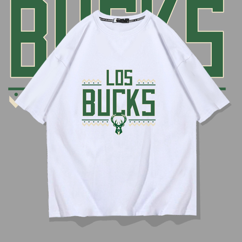 Milwaukee Bucks Basketball Short-sleeved T-shirt Youth Trendy Brand Pure Cotton Loose Shoulder Half-sleeved Top