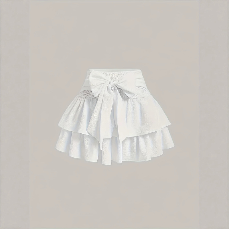 Fashionable Layered Ruffle Mini Skirt with Bow Design, Suitable for All Seasons Fashionable Layered Ruffle Mini Skirt with Bow Design, Suitable for All Seasons