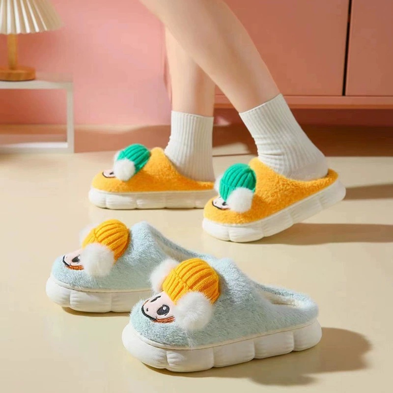 Детские хлопковые тапочки зимние мужские и женские большие детские домашние Нескользящие теплые плюшевые тапочки для родителей и детей на толстой подошве с экскрементами Детские хлопковые тапочки