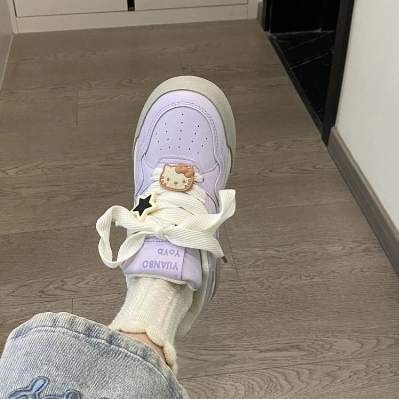 Hello Kitty, модные белые туфли, демисезонная обувь, дышащие спортивные кеды на платформе, корейский стиль
