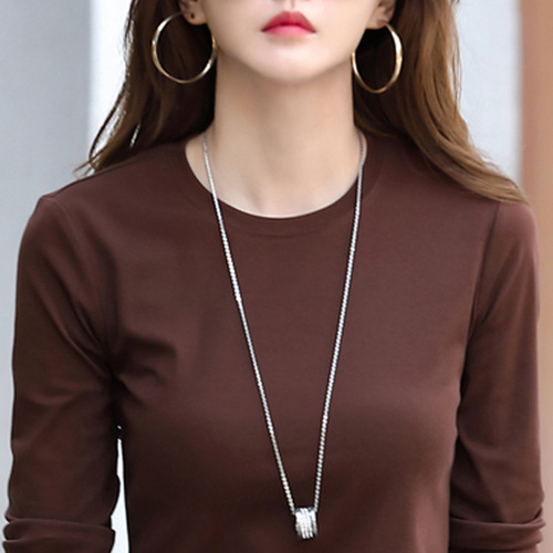 Spring and Autumn Long Sleeve T-shirt for Women in Plus Size Korean Style, Versatile Elderly Top, T-shirt for Middle-aged and Elderly Mothers, Stylish Base Layer Shirt