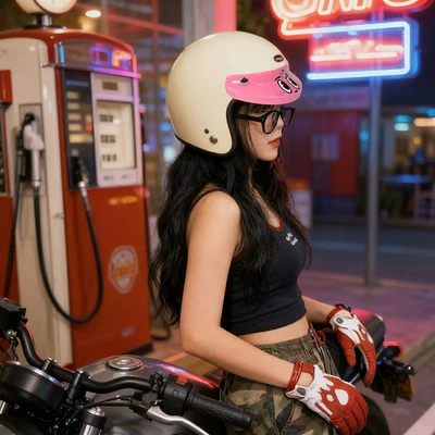 Motosiklet dəbilqələri: Pink White Angry Cute Three-Button