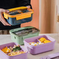 INS學生分格塑料飯盒帶餐具可微波爐午餐盒上班族單層便攜便當盒