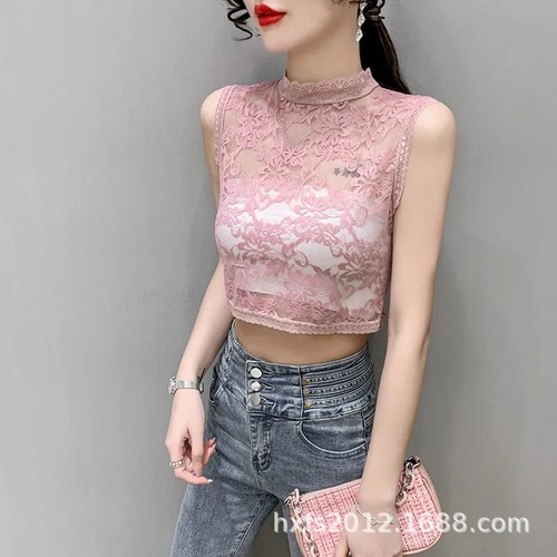 Lace half blouse mesh hollow short lace fake collar inner vest women's thin bottoming shirt versatile top