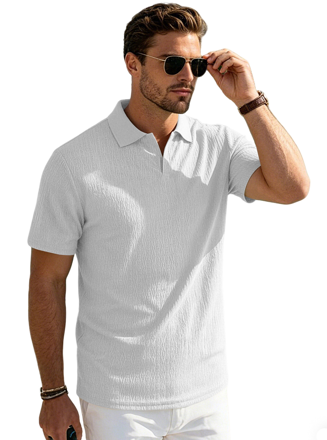 Europa y los Estados Unidos linas transfronterizas para hombres verano delgado relajado transpirable casuales de color sólido con solapa de manga corta polo de hombre