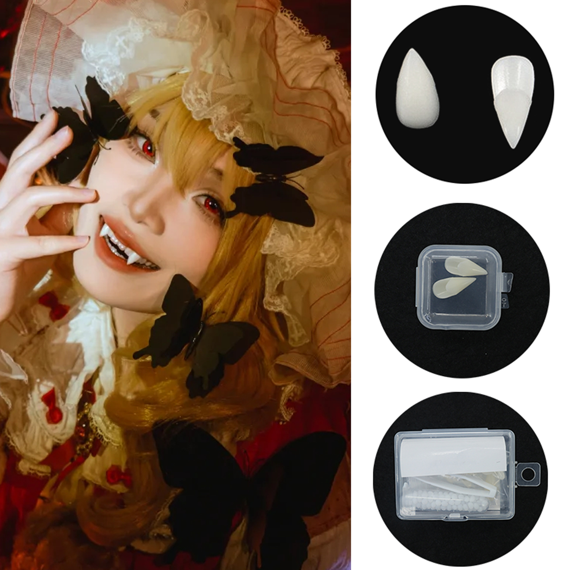 Amazon venta caliente dientes falsos cos props dientes de vampiro simulación maquillaje fantasma jugando lefe dientes de tigre