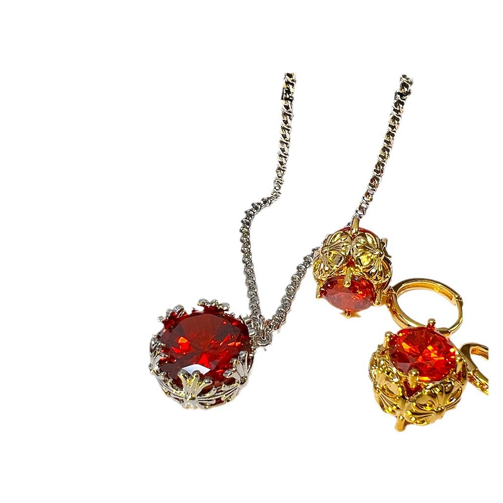 Серьги из рубина, комплект медных украшений, маленькое дизайнерское ожерелье, (поперечная торговля)