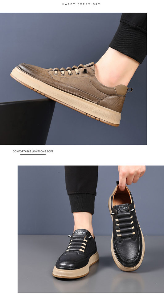 Giày da nam sneaker cổ thấp đế mềm thoáng khí phong cách Hàn Quốc — Màu kaki, màu đen chi tiết 15