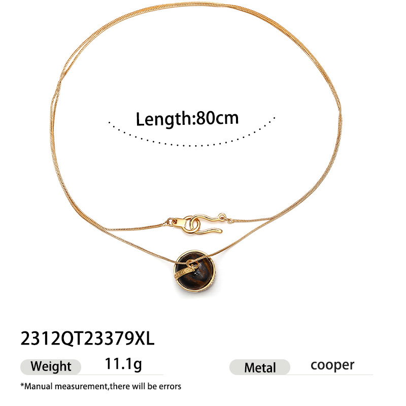 Transición fronteriza de moda europea y americana Mirad retro collar de piedra de ojo de tigre simple ligero lujo de alto nivel cadena de suéter largo otoño invierno