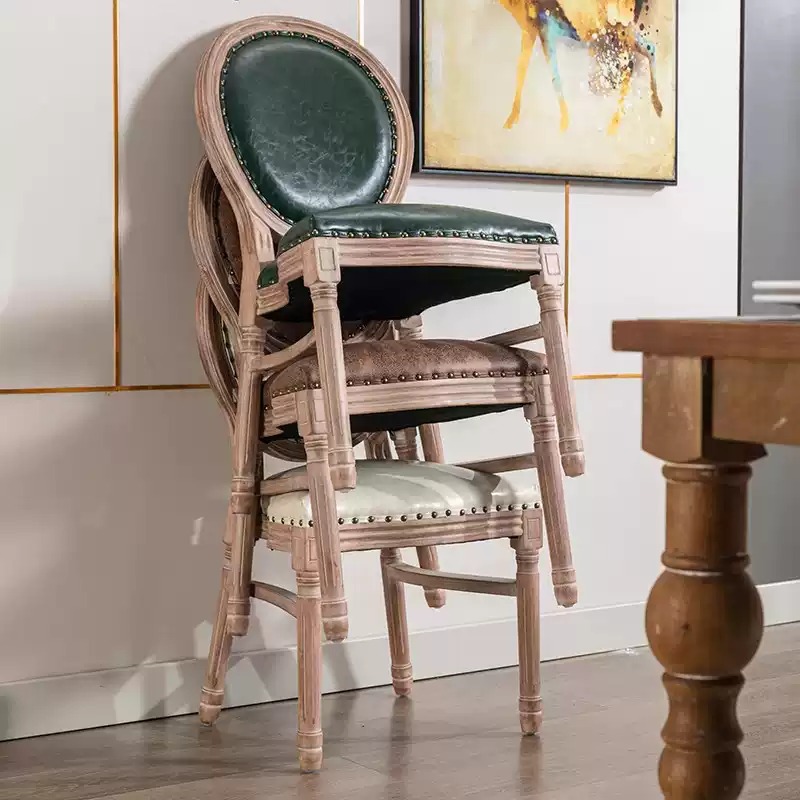 欧式实木餐椅可叠装餐椅复古做旧椅酒店餐厅高档椅家用时尚椅美式