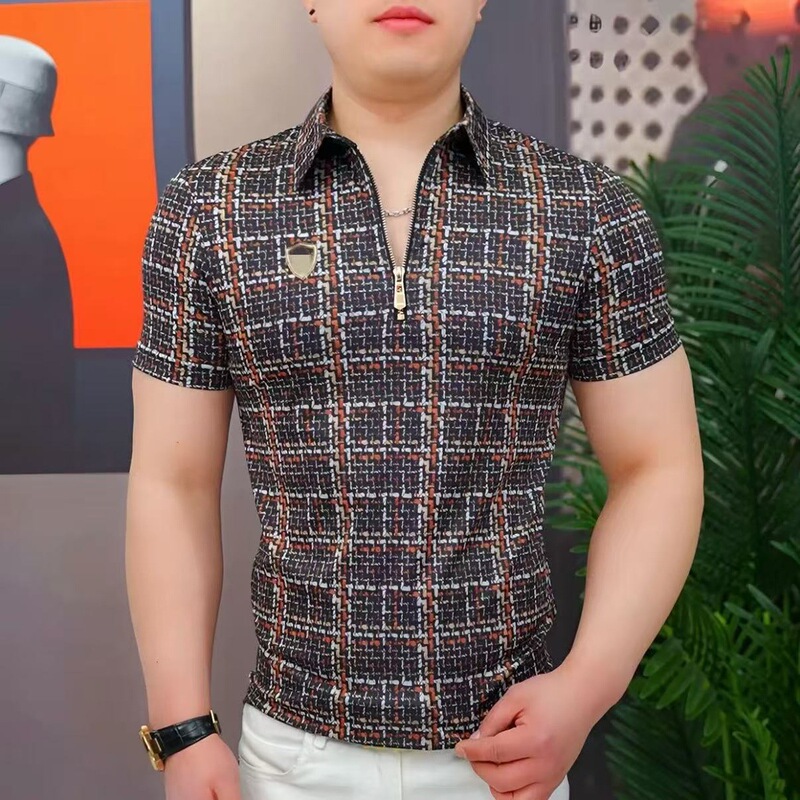 立襟氷糸半袖tシャツ男性青年潮牌半ファスナーが冷えています。|undefined