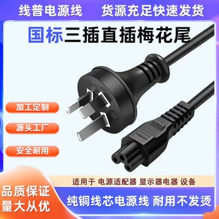 纯铜国标直插圆头三插10A-C5梅花尾笔记本适配器电源线三孔米老鼠