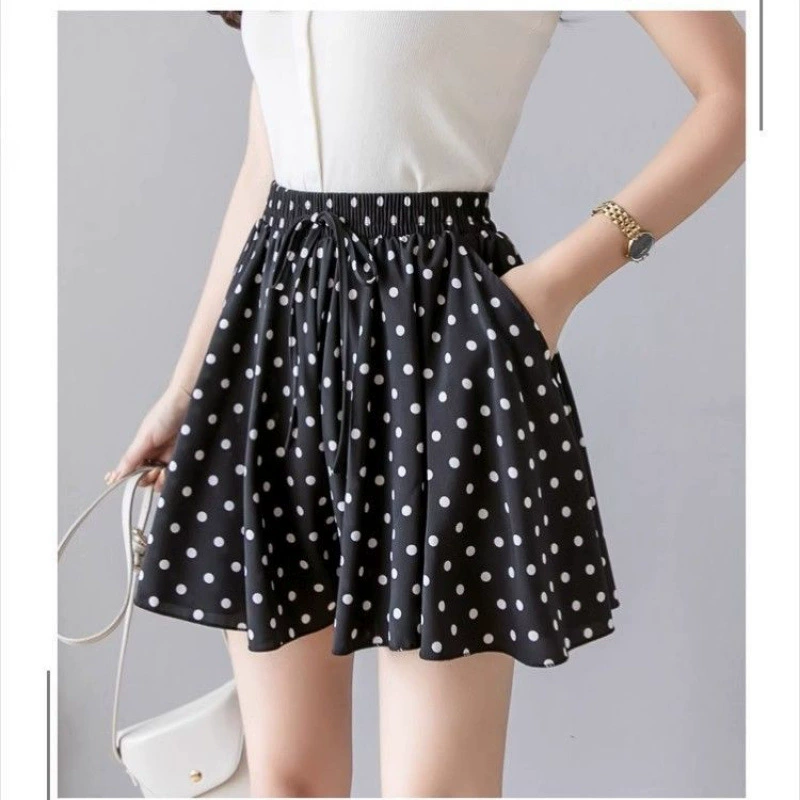 Новые летние широкие шорты в горошек с высокой талией для женщин, шорты-юбка в горошек больших размеров, до 200 фунтов, 150kg г., пригодные для носки