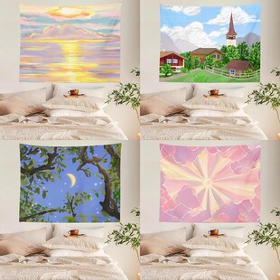 Ins Nordic Style Simple Landscape Hanging Cloth Small Fresh Style Room Bedside Layout Background Cloth Hand-painted Watercolor Decorative Cloth