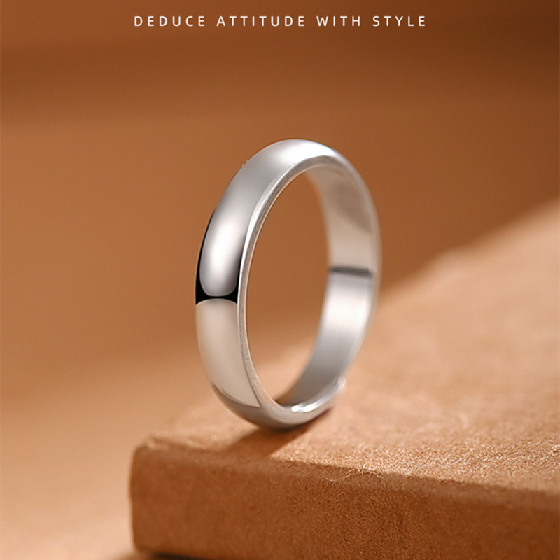 999纯银戒指素圈光面男女士款情侣对戒足银简约开口可调免费刻字