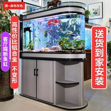 鞋柜上的鱼缸大容量经典头客厅大型家用玻璃隔断鞋柜弧形双面