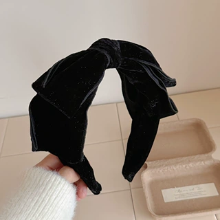 韩版新款满天星黑色丝绒蝴蝶结发箍气质百搭高颅顶减龄头箍发卡女