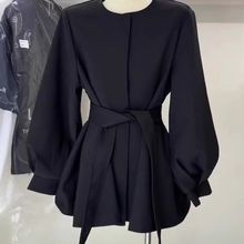 韩系赫本风减龄圆领长袖风衣外套女秋季小个子通勤气质修身上衣潮