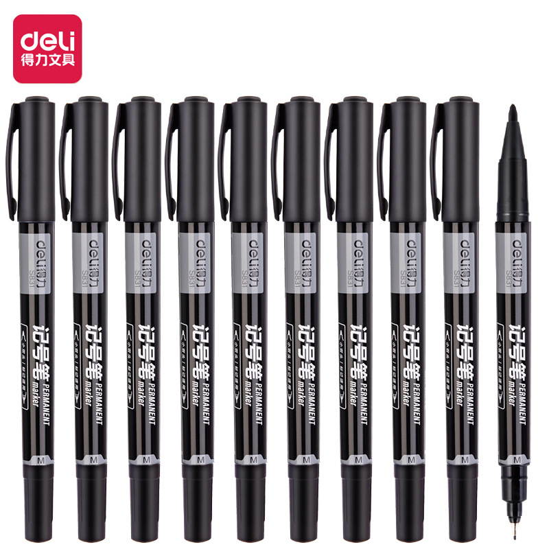 De Li Hook Line Pen para el arte de dibujo de borde marcador impermeable negro aceitoso de doble cabeza 0.5mm brillo alto