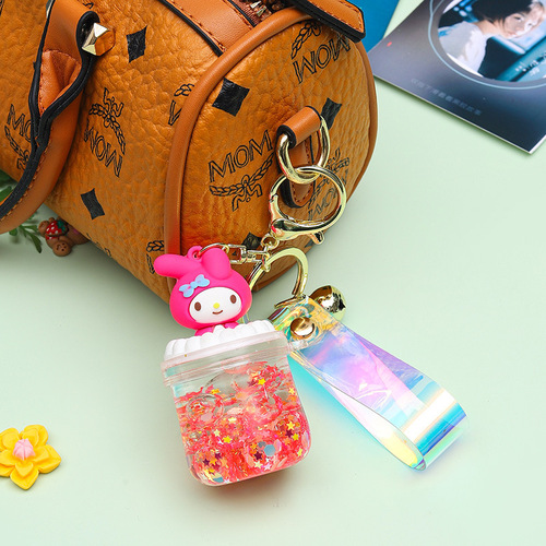 Oil-absorbing three-dimensional Hello Kitty glow-in-the-dark bubble bead sand keychain car ornament exquisite trendy cool women's bag accessory wholesale