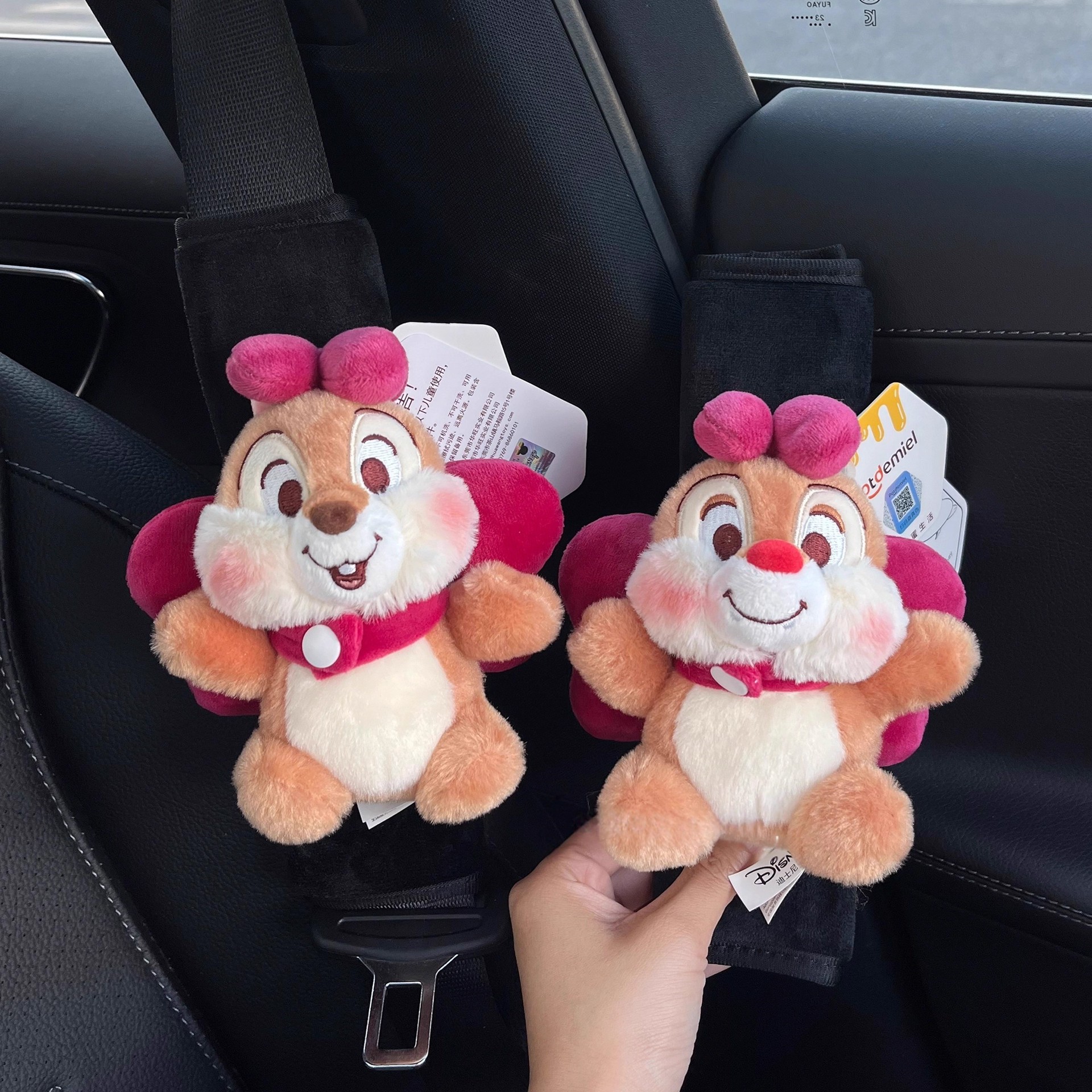 Authentic Bow-Knot Chichititi Safety Belt Shoulder Cover Couple Plush Doll Car Interior Decoration Ornaments for Women