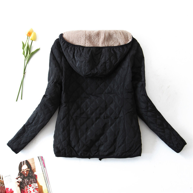 Giacca in cotone e lana d'agnello Giacca invernale da donna nuova versione coreana in cotone spesso e felpato 2023 Cotone con cappuccio in lana d'agnello_voghion.com