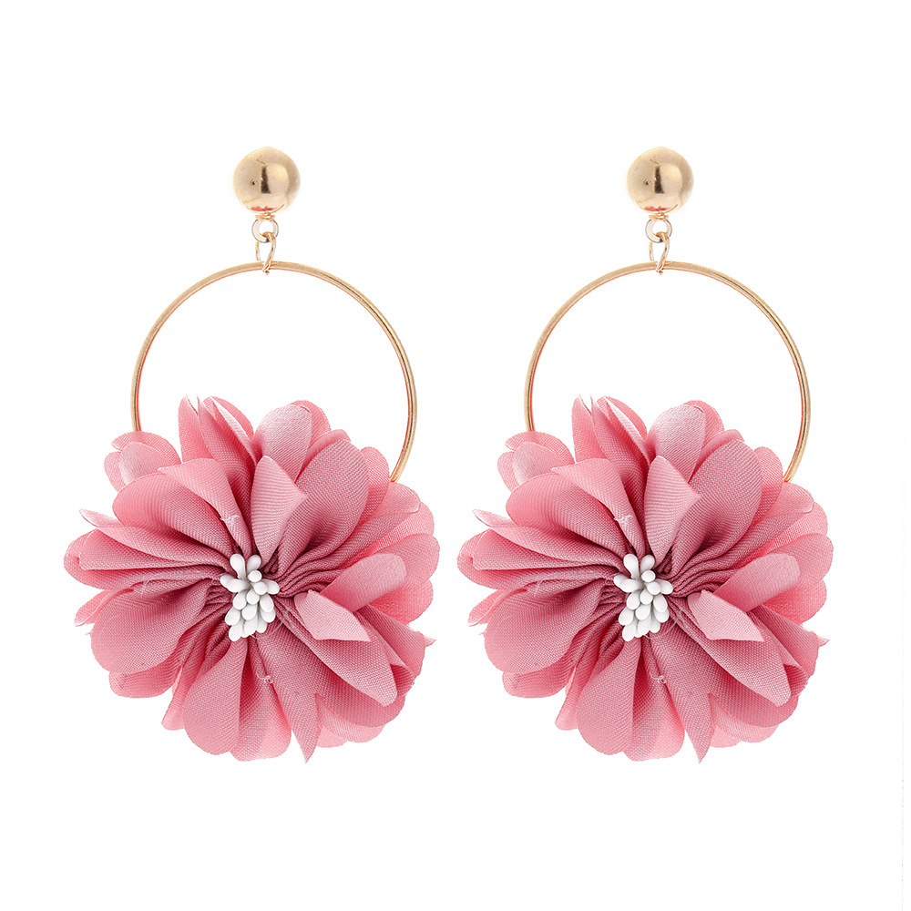 New Fashion Multi-layer Chiffon Cloth Lace Flower Earrings display picture 3