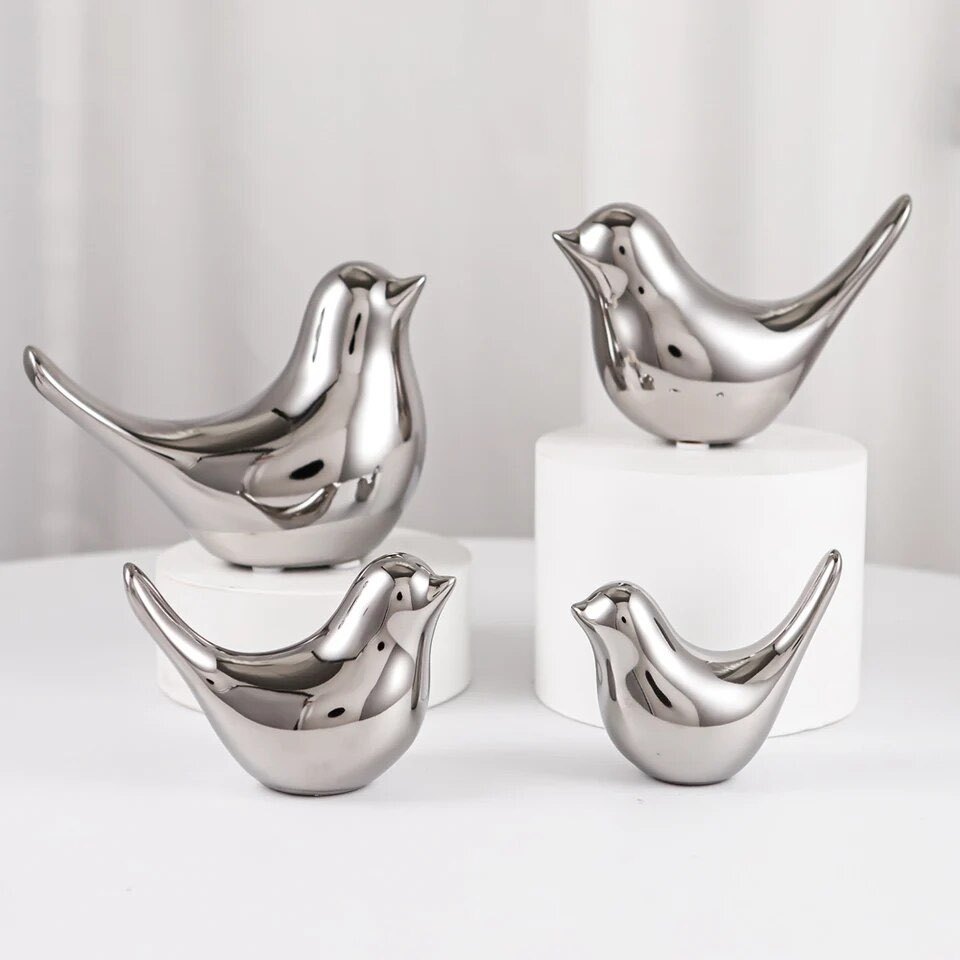 Nordic moderna Luz de lujo simple sala de estar pasillo estantería cerámica Pájaro de Plata decoración suave vino creativo decoración del gabinete