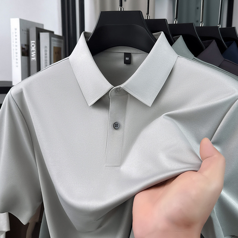 Silk Polo Shirt, Non-Iron Cotton and Linen T-Shirt for Men, New Summer Style, Ice Silk Cool Feel, Non-Iron Silk Polo Shirt