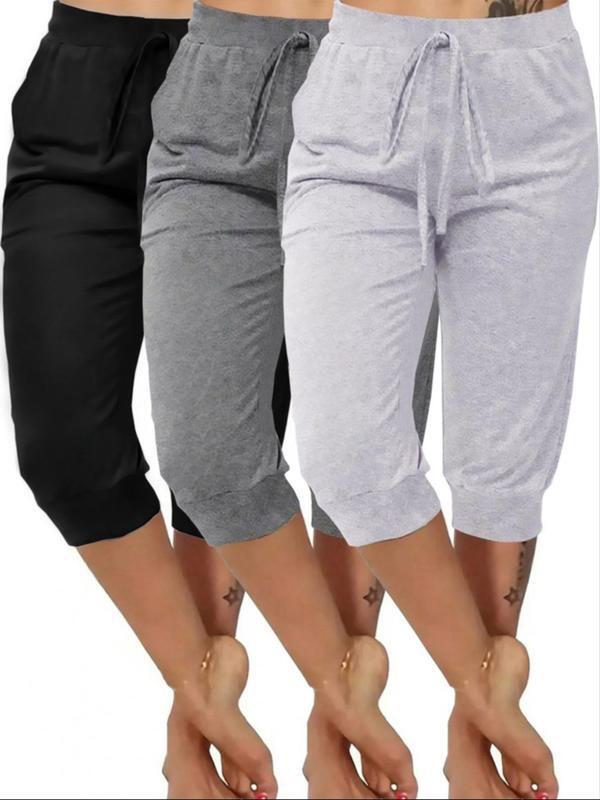 2025 New Cross-Border Dropshipping Plus Size Women's Solid Color Capri Pants, Loose and Casual