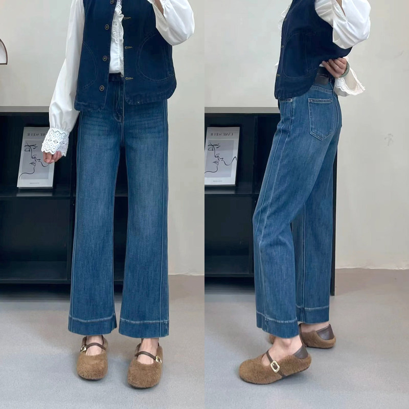 Plus-size narrow wide-leg jeans for petite women, pear-shaped body, slimming elastic cropped straight-leg pants for plus-size ladies Plus-size narrow wide-leg jeans for petite women, pear-shaped body, slimming elastic cropped straight-leg pants for plus-size ladies
