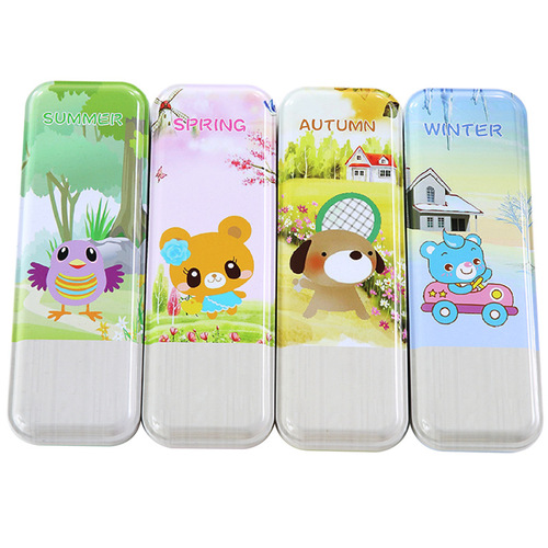 Double-layer cartoon stationery box for primary school, cute for boys and girls, pencil case with large capacity, metal box with single pen bag