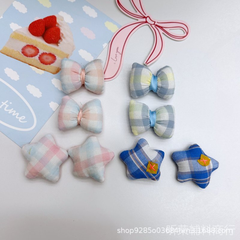 Plaid Bow Five-Pointed Star DIY Accessories Stereo Cotton-Filled Accessories Clothing Accessories Wholesale Mobile Phone Case Decoration