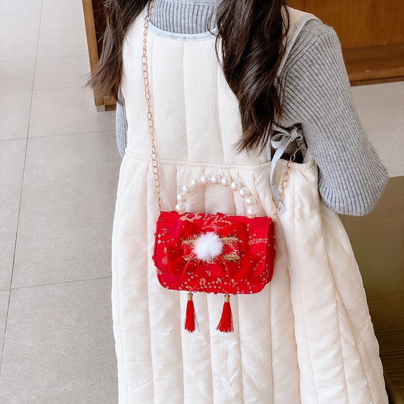 Nuevo arco flotante bolso de niños, bolso de mano de princesa red, bolso de cambio de perlas de moda fragante