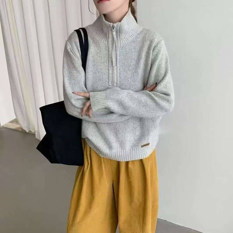 Cross-Border Half-Zip High-Neck Women's Pullover Sweater 2026 Autumn and Winter New Soft and Cozy Lazy Style Knit Top