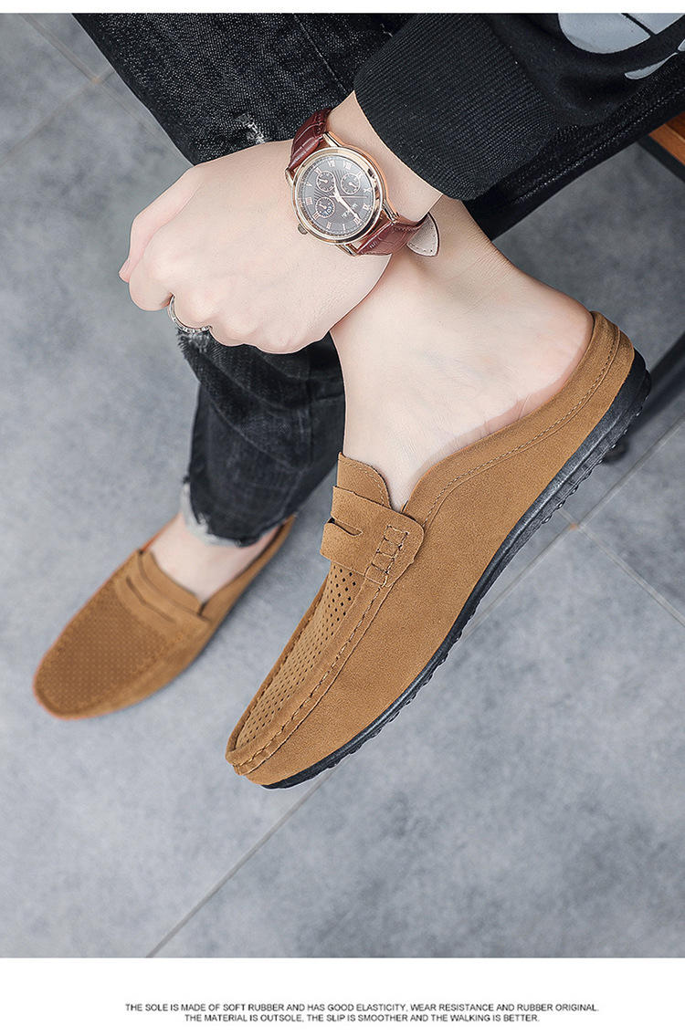 Men's loafers half support breathable closed toe slip-on loafers slip-on half slippers men's heel-free loafers men_voghion.com