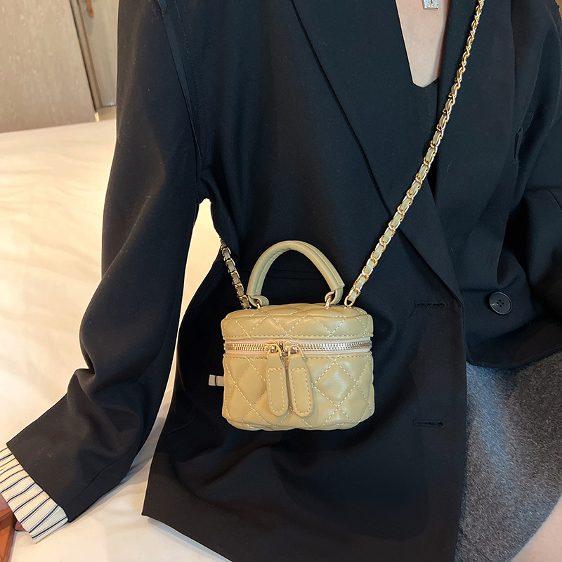 Elegant Quilted Chain Box Bag - Stylish Mini Crossbody Handbag With Detachable Strap, Versatile For Day & Night (Green, Black, Pink, Beige, Sage)_voghion.com