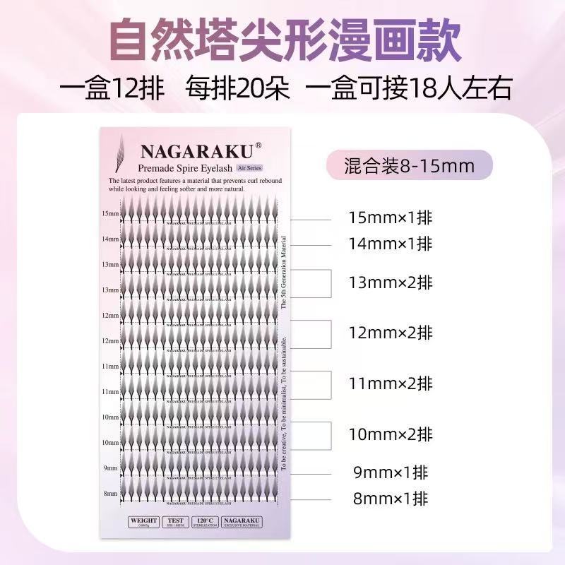 NAGARAKU caricature punta pestañas ultra suave pequeñas piezas camellia hadas de pelo agudo injerto rápido pestañas