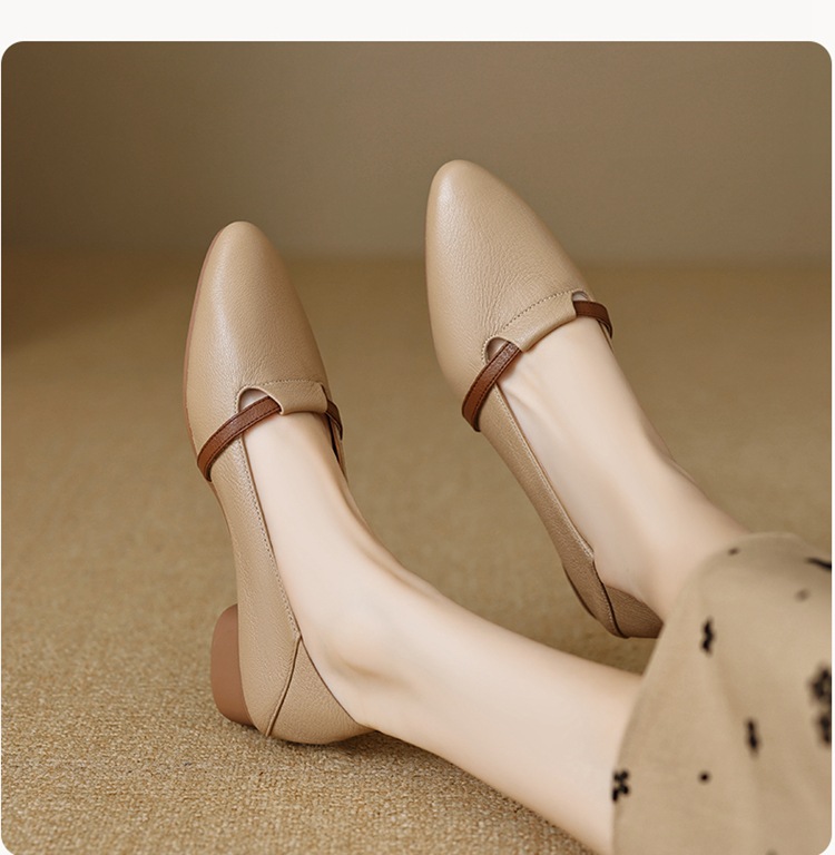 Giày cao gót nữ mũi nhọn da cừu gót thô 5 cm phối màu — đen chi tiết 10